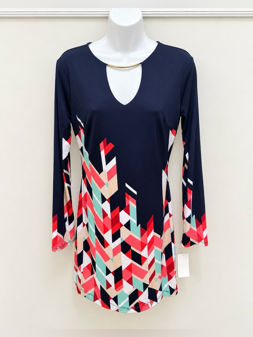 B Darlin NWT Navy Geometric Keyhole Dress Size 9/10 Juniors